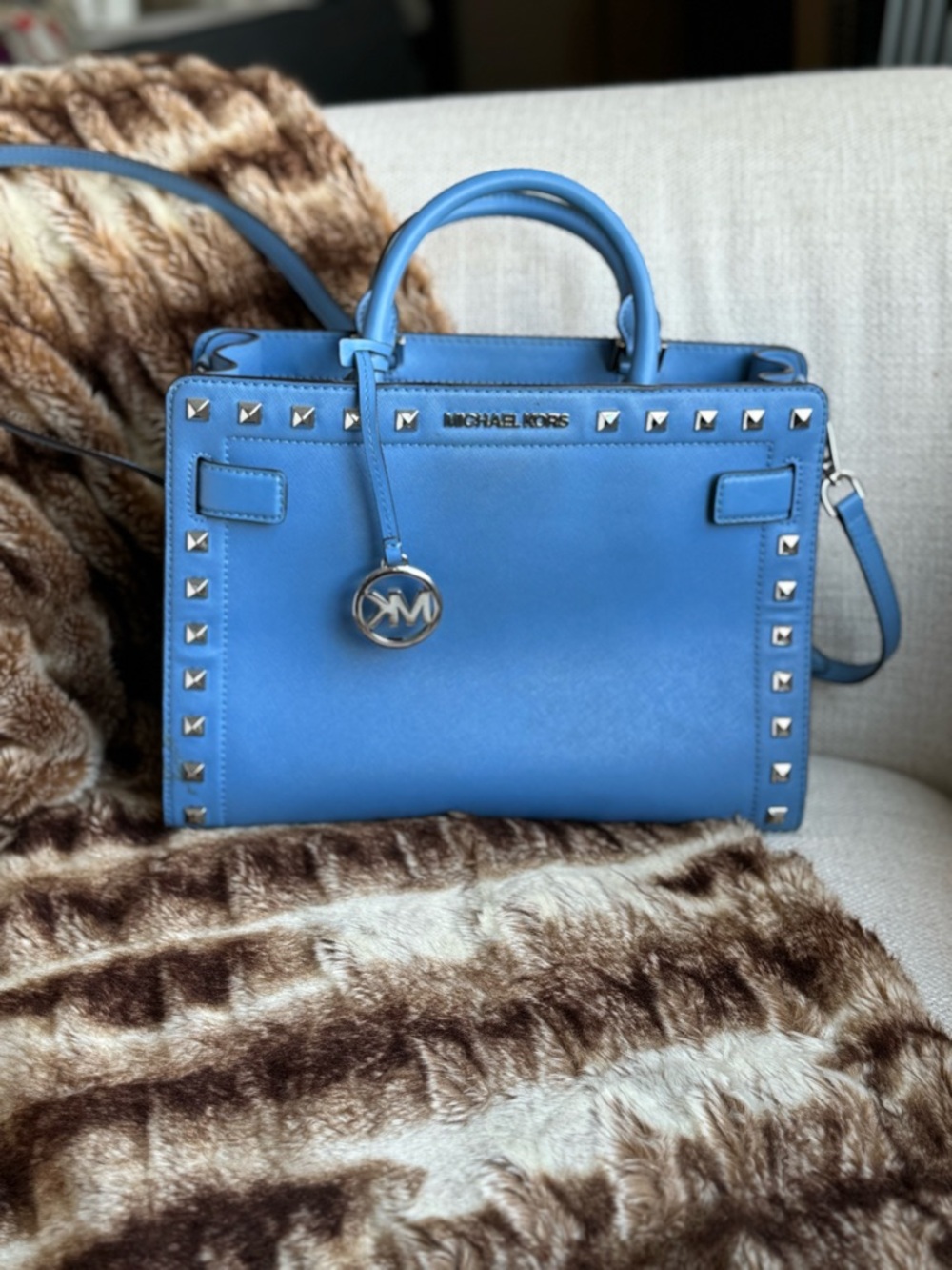 Michael Kors Sky Blue Studded Satchel - Picture 3 of 3
